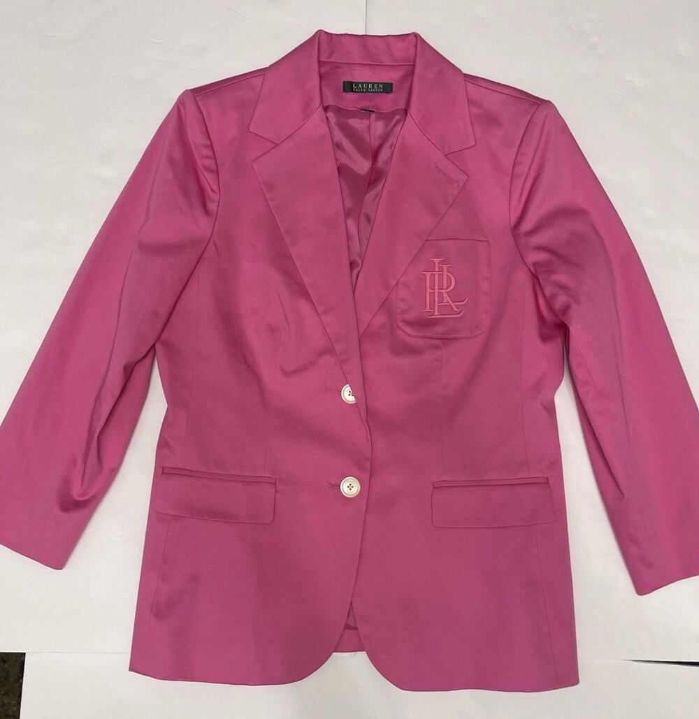 Lauren Ralph Lauren Pink Cotton Classic Women’s Blazer Size 6 Pocket Crest Logo